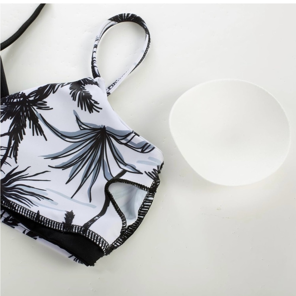 Grace Karin Black and White Palm Print Bikini Set - Picture 5 of 13